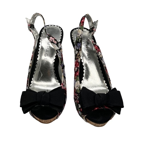 Rampage Black Girasole Floral Bow Ankle Strap Cork Heel Sandals Size 6 Women's - Picture 3 of 9